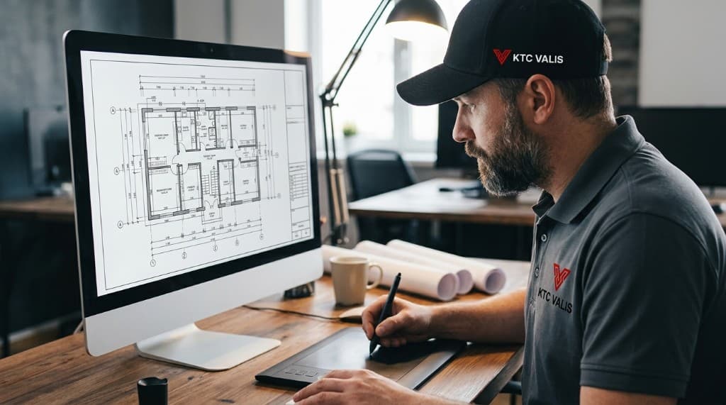 Ingénieur travaillant sur des plans techniques de bâtiment